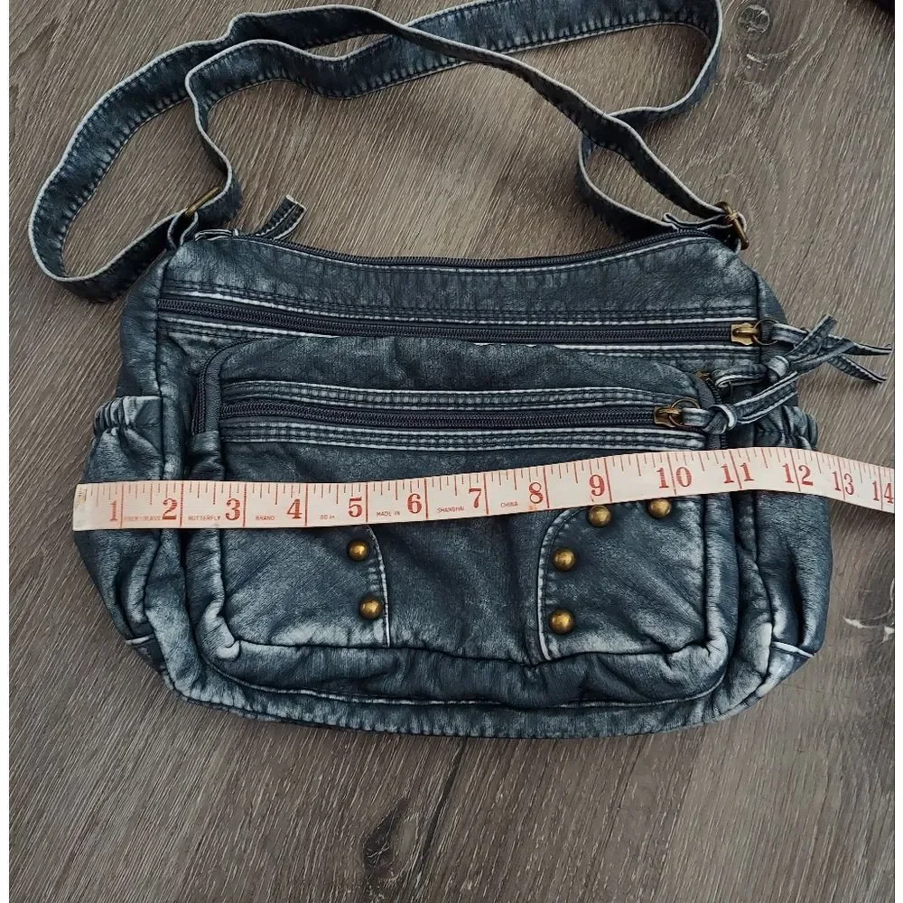 Stylish Soft PU Leather Multi-Picket Blue Denim Shoulder/Crossbody Bag